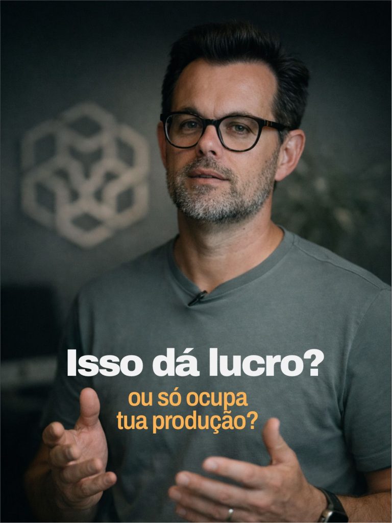 Empresário de gráfica e comunicação visual analisando a lucratividade do seu negócio