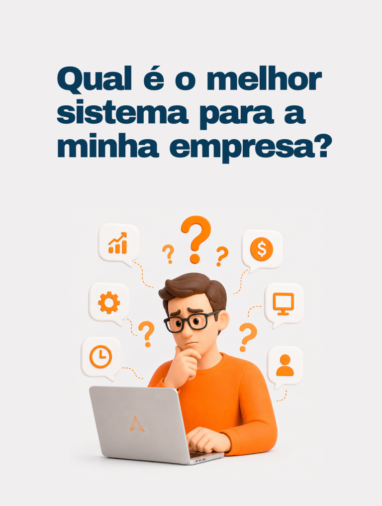 Profissional utilizando notebook para avaliar sistemas de gestão para gráfica rápida e comunicação visual